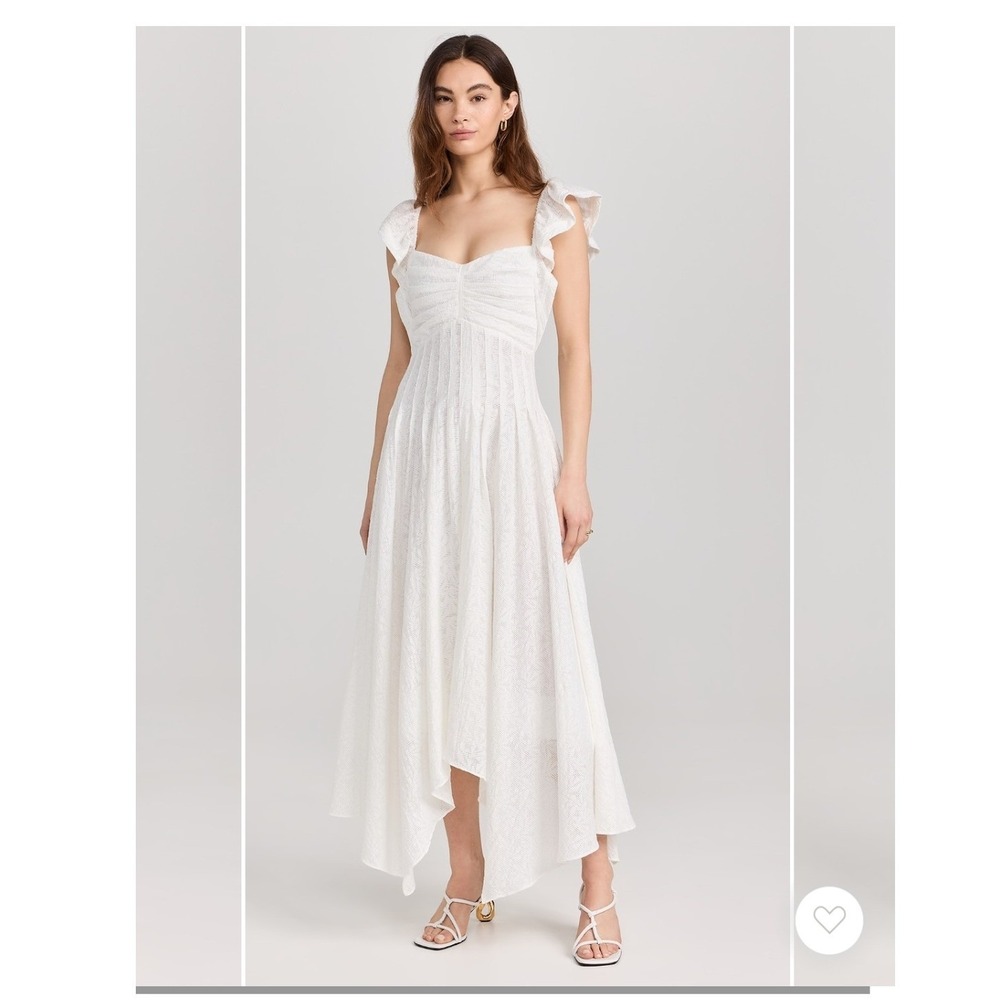 Ramy Brook Bria Dress White Textured Ruffle High Low Midi Maxi Size 6 NWT